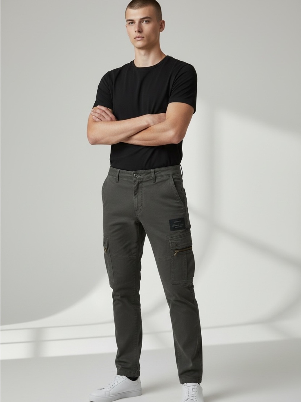 Carhartt Style Cargo Pants Olive Slim Fit Adjustable for Men, Size 33-35